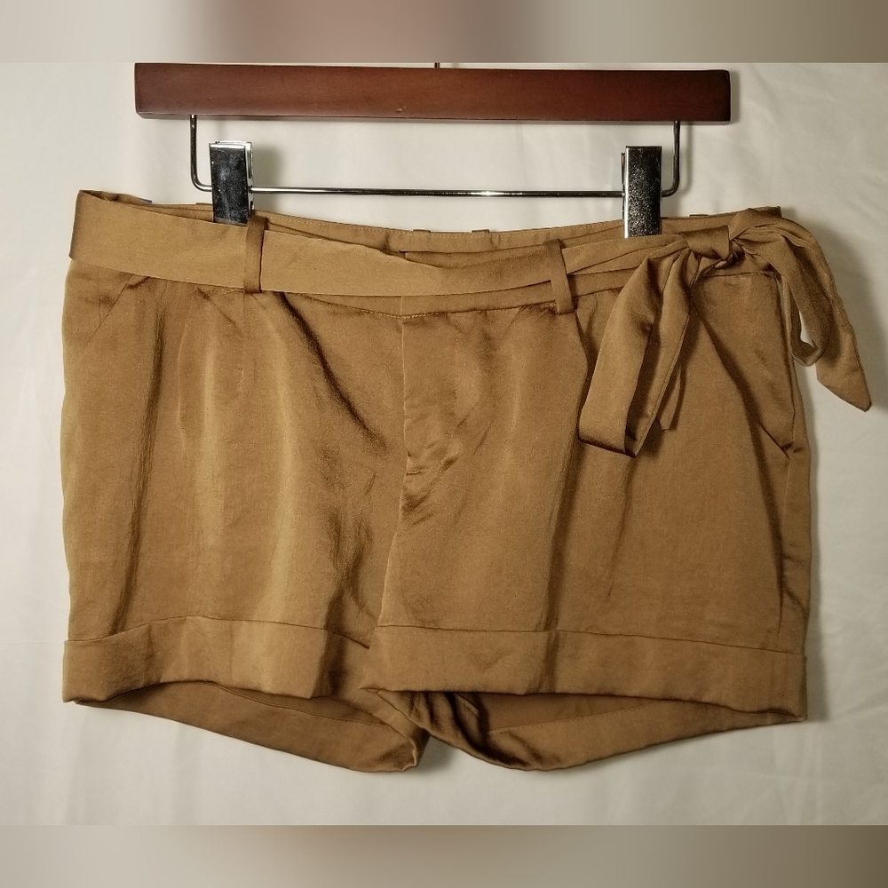 Olive Satin Shorts with Sash